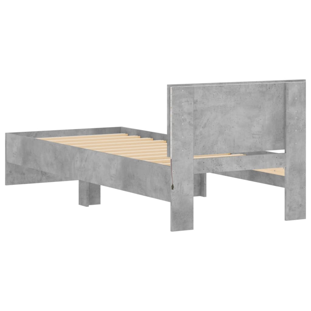 vidaXL Rama łóżka z wezgłowiem i LED, szarość betonu, 90x190 cm