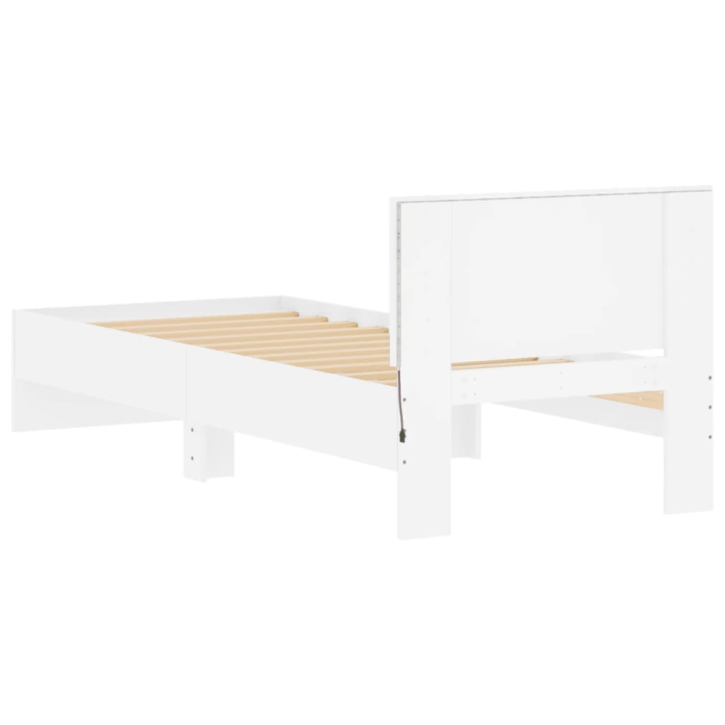 vidaXL Rama łóżka z wezgłowiem i LED, biała, 75x190 cm