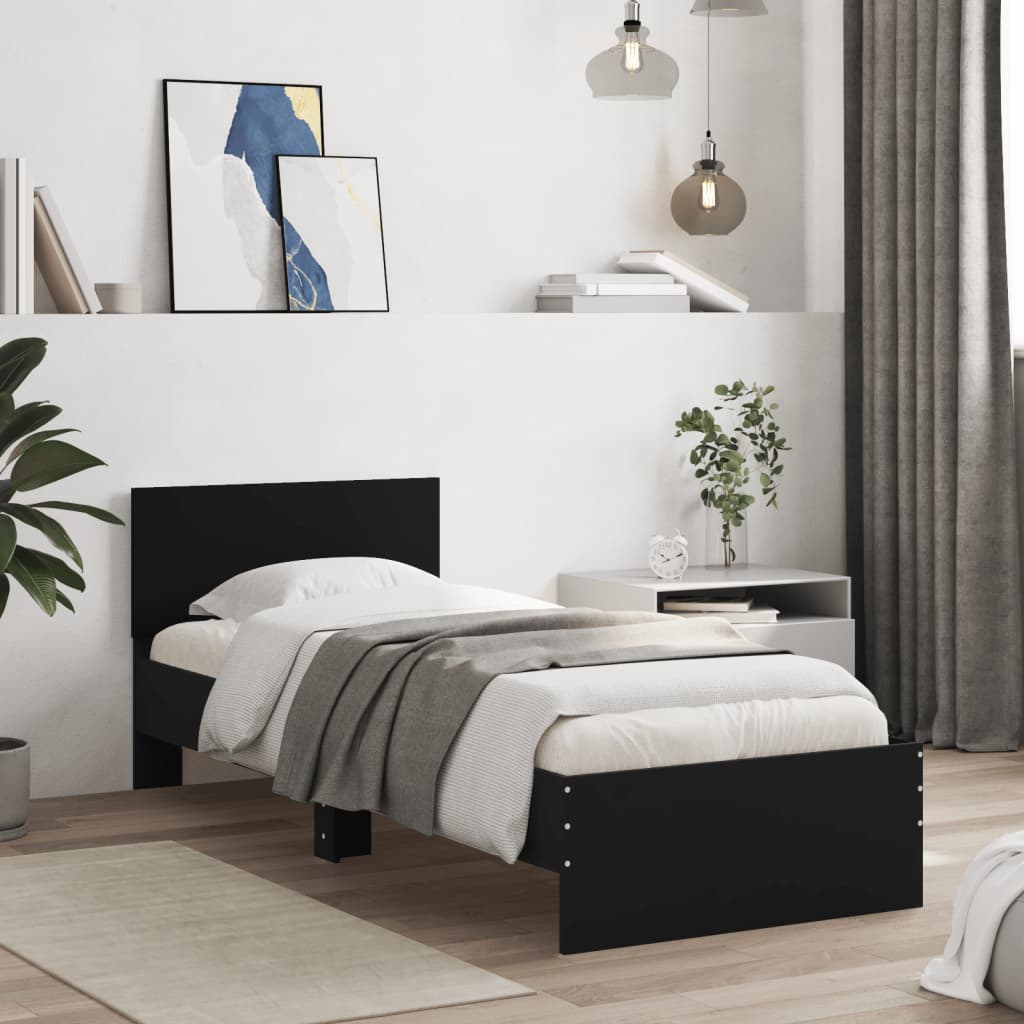 vidaXL Rama łóżka z wezgłowiem i LED, czarna, 75x190 cm