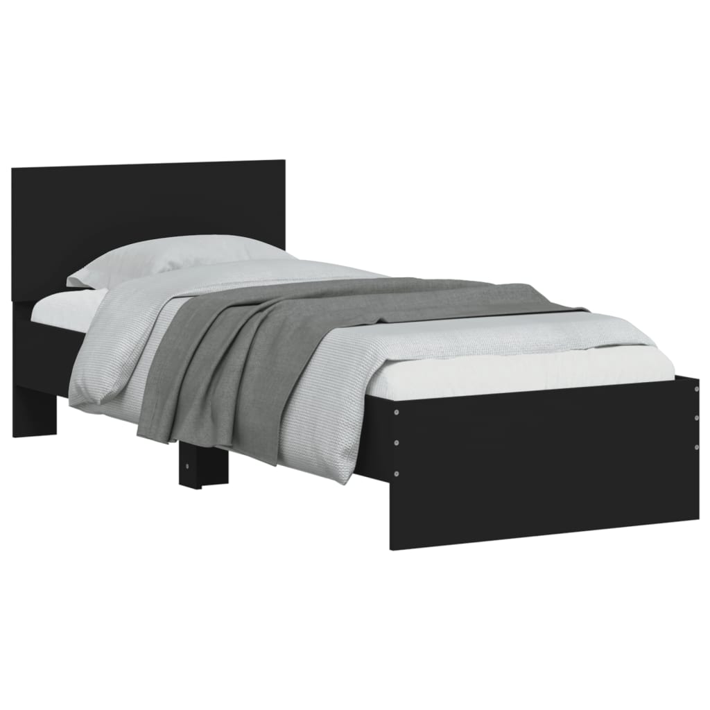 vidaXL Rama łóżka z wezgłowiem i LED, czarna, 75x190 cm