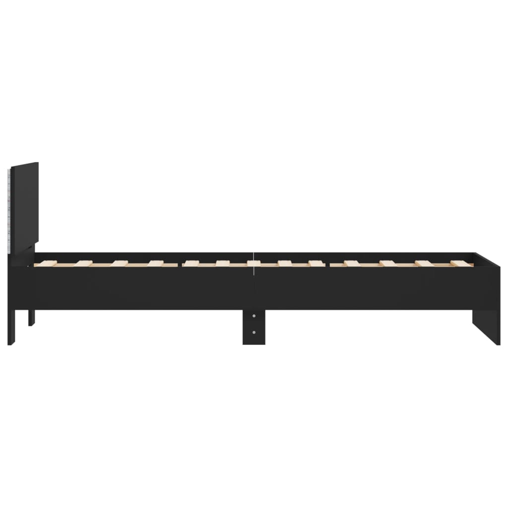 vidaXL Rama łóżka z wezgłowiem i LED, czarna, 75x190 cm