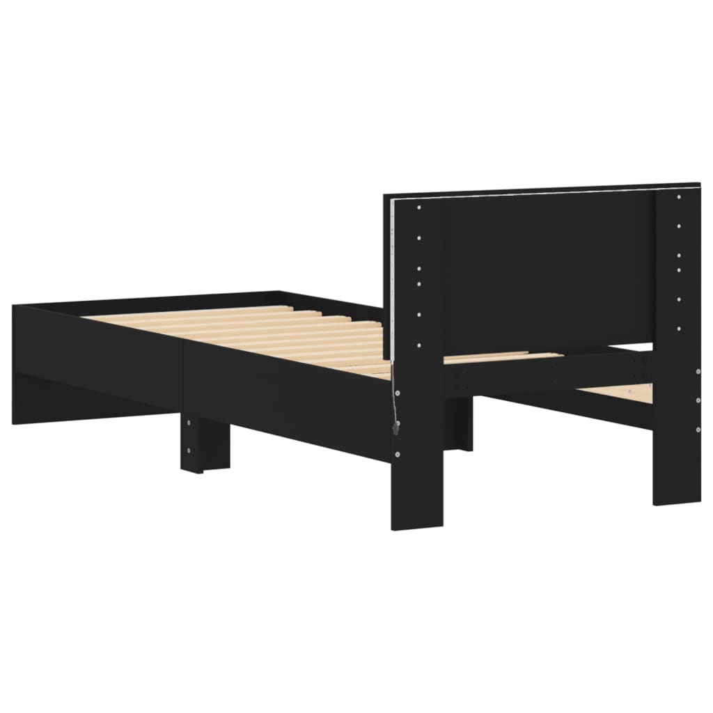 vidaXL Rama łóżka z wezgłowiem i LED, czarna, 75x190 cm