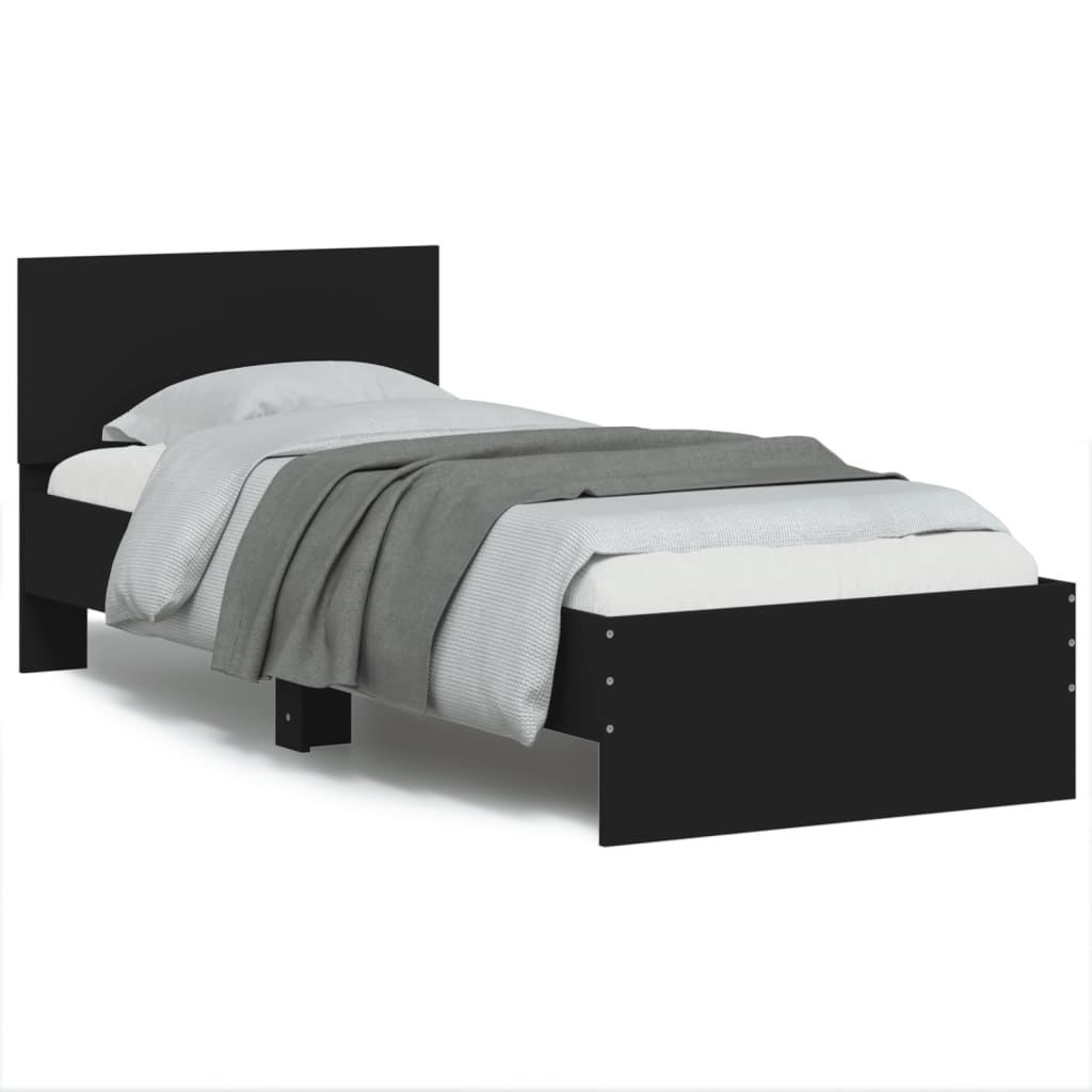 vidaXL Rama łóżka z wezgłowiem i LED, czarna, 75x190 cm