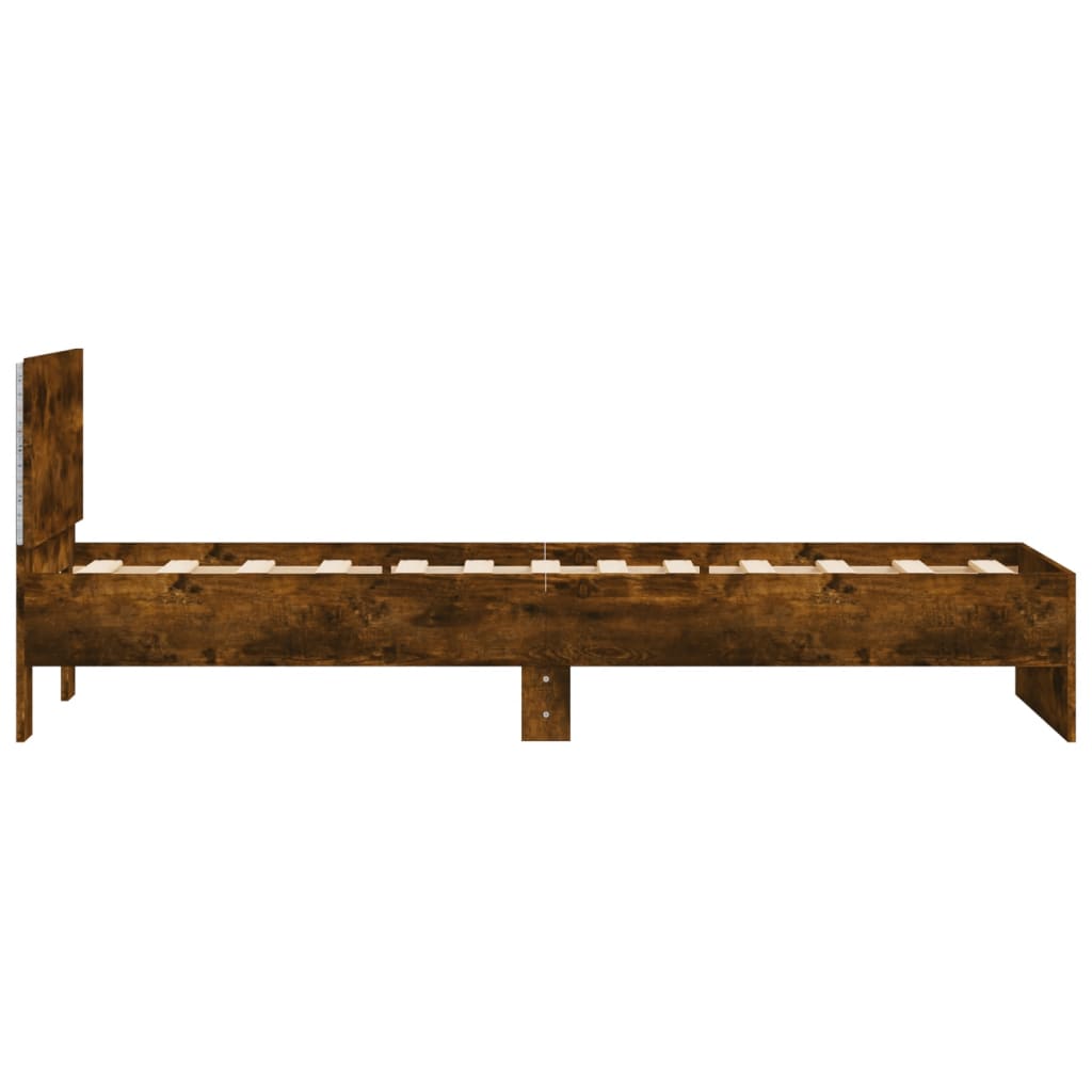 vidaXL Rama łóżka z wezgłowiem i LED, przydymiony dąb, 75x190 cm