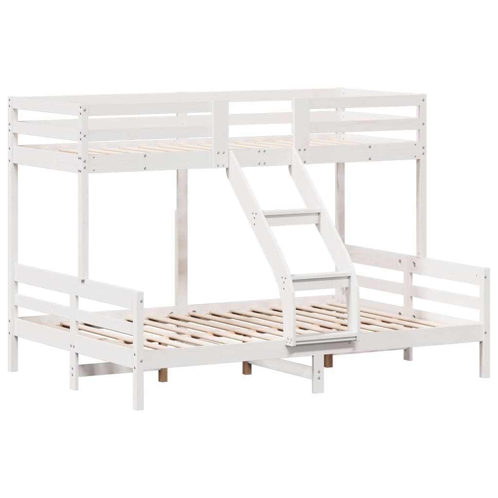 vidaXL Łóżko piętrowe, 80x200/140x200 cm, białe, lite drewno sosnowe