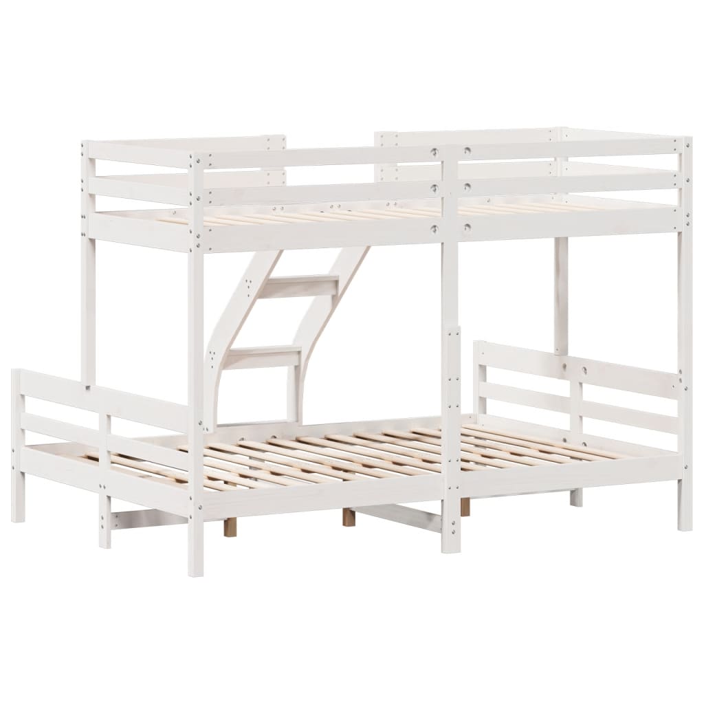 vidaXL Łóżko piętrowe, 80x200/140x200 cm, białe, lite drewno sosnowe