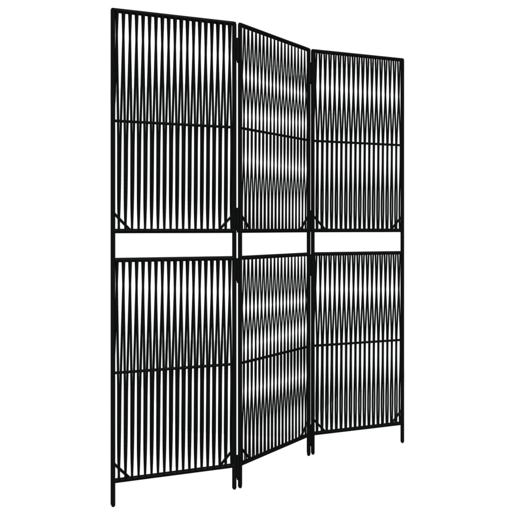 vidaXL Parawan 3-panelowy, czarny, polirattan