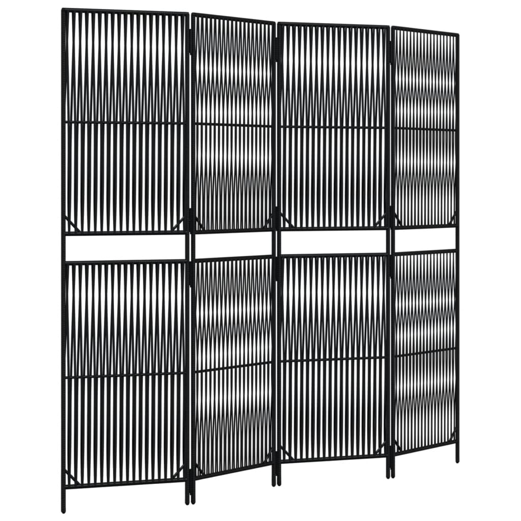 vidaXL Parawan 4-panelowy, czarny, polirattan