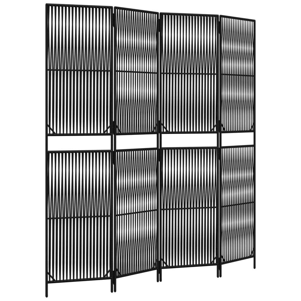 vidaXL Parawan 4-panelowy, czarny, polirattan