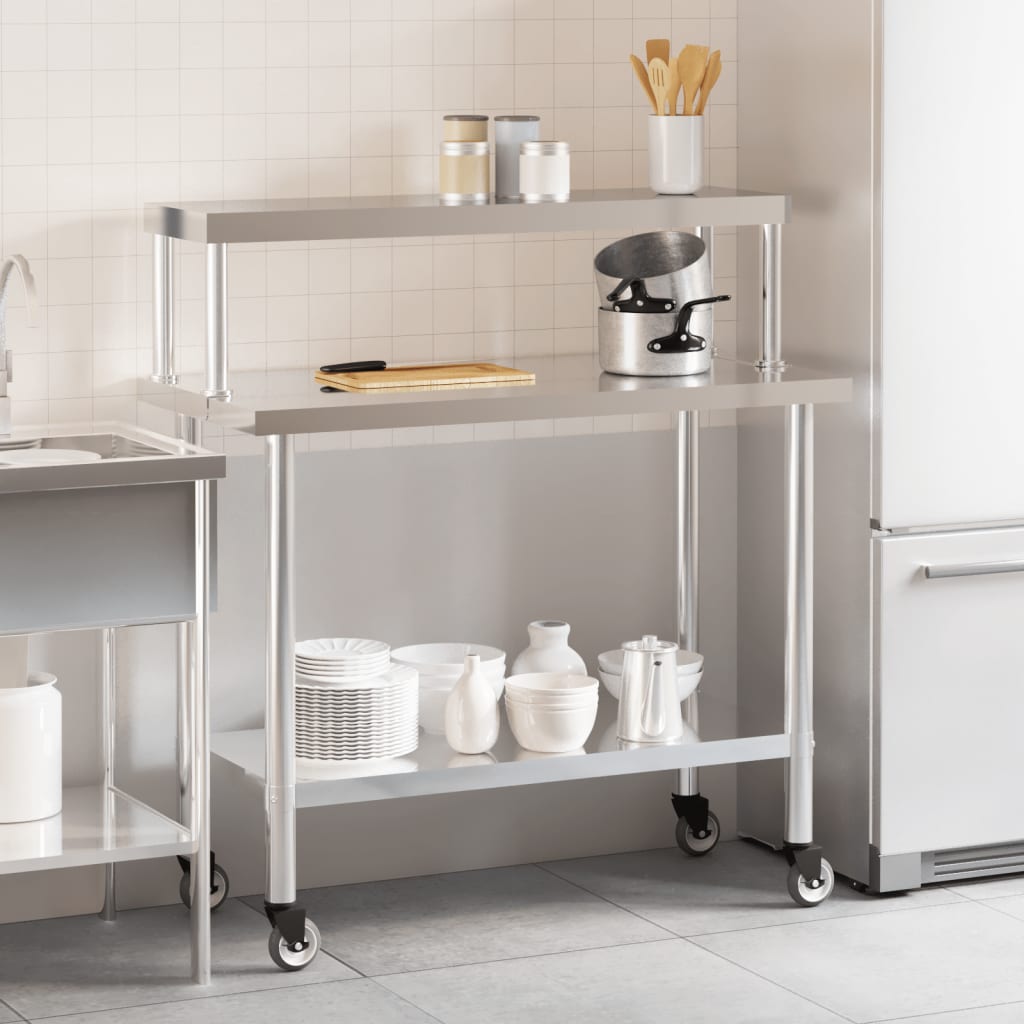 vidaXL Kuchenny stół roboczy z półką, 110x55x120 cm, stal nierdzewna