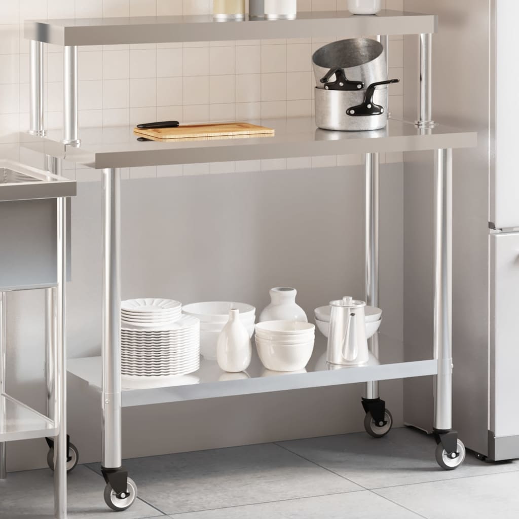vidaXL Kuchenny stół roboczy z półką, 110x55x120 cm, stal nierdzewna
