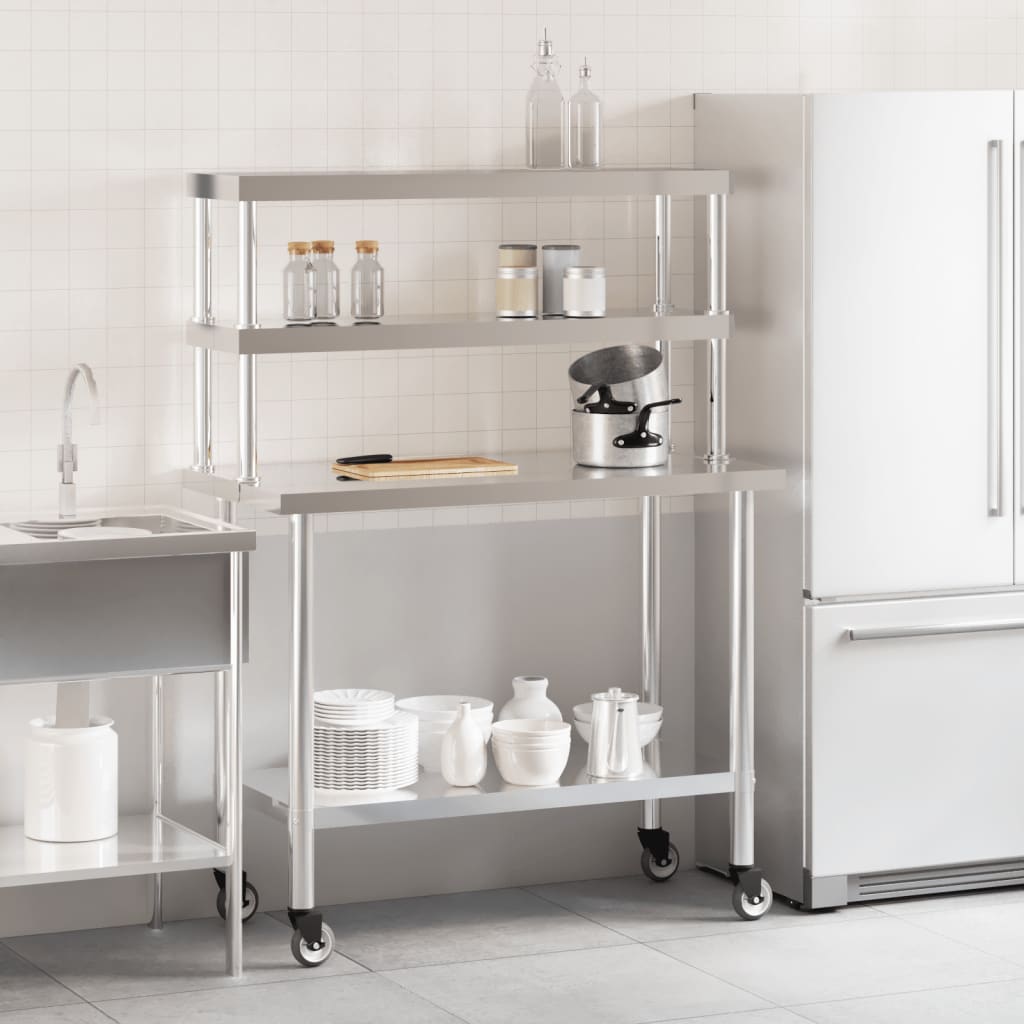 vidaXL Kuchenny stół roboczy z półką, 110x55x150 cm, stal nierdzewna