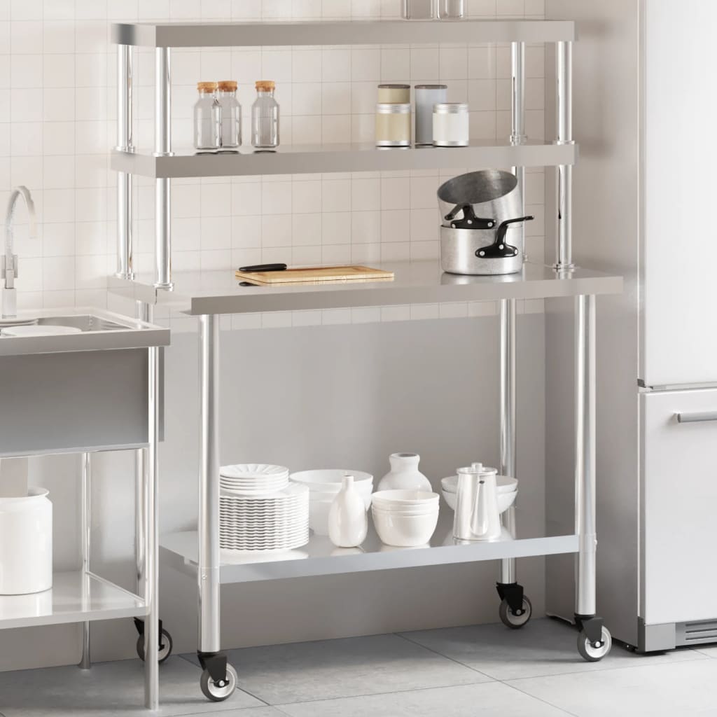 vidaXL Kuchenny stół roboczy z półką, 110x55x150 cm, stal nierdzewna