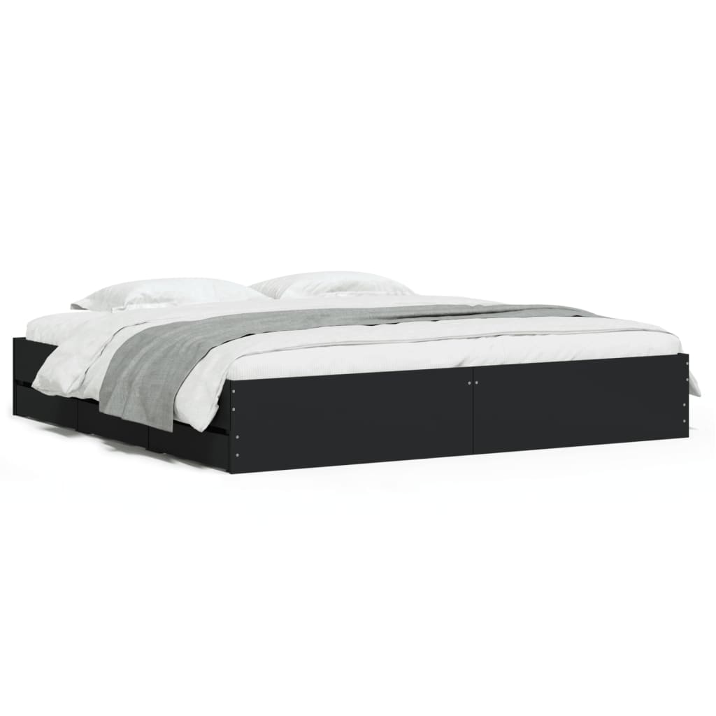 vidaXL Rama łóżka z szufladami, czarna, 160x200 cm