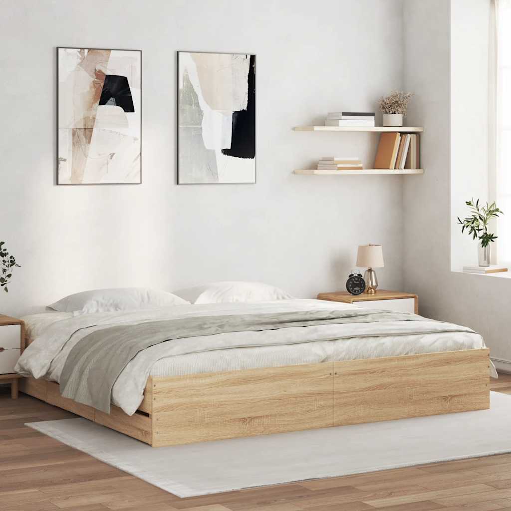 vidaXL Rama łóżka z szufladami, dąb sonoma, 160x200 cm
