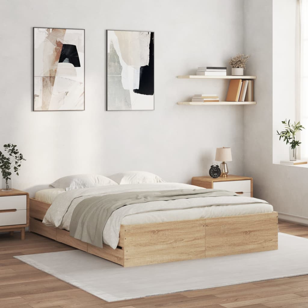 vidaXL Rama łóżka z szufladami, dąb sonoma, 150x200 cm