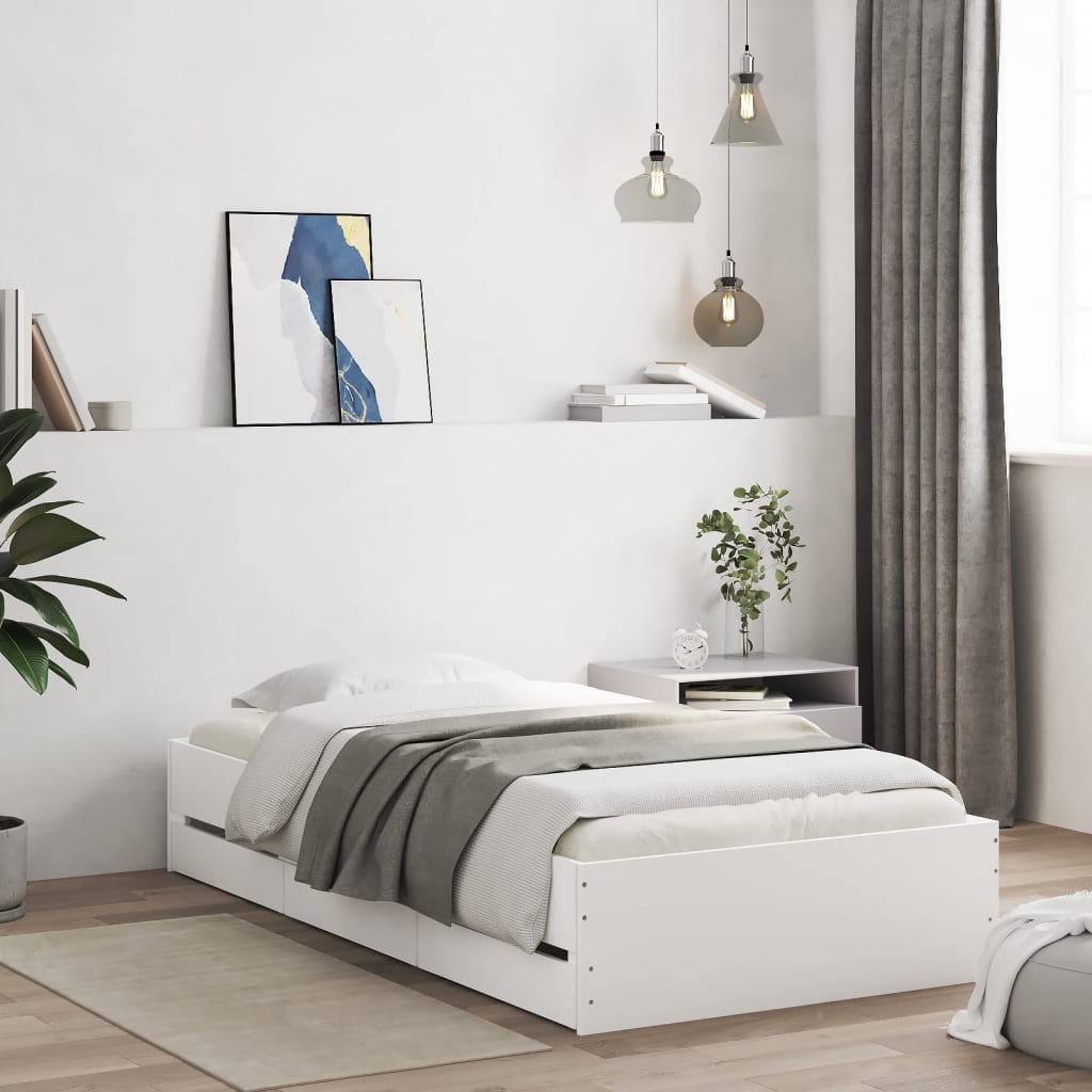 vidaXL Rama łóżka z szufladami, biała, 90x200 cm
