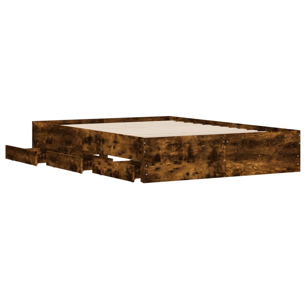 vidaXL Rama łóżka z szufladami, przydymiony dąb, 135x190 cm