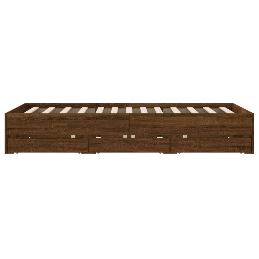 vidaXL Rama łóżka z szufladami, brązowy dąb, 135x190 cm