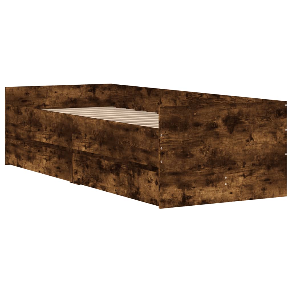vidaXL Rama łóżka z szufladami, przydymiony dąb, 100x200 cm