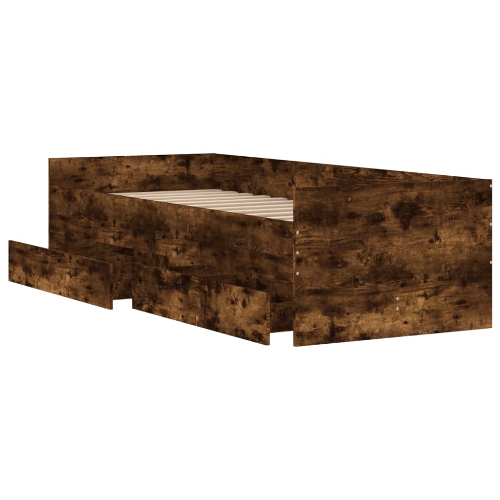 vidaXL Rama łóżka z szufladami, przydymiony dąb, 90x200 cm