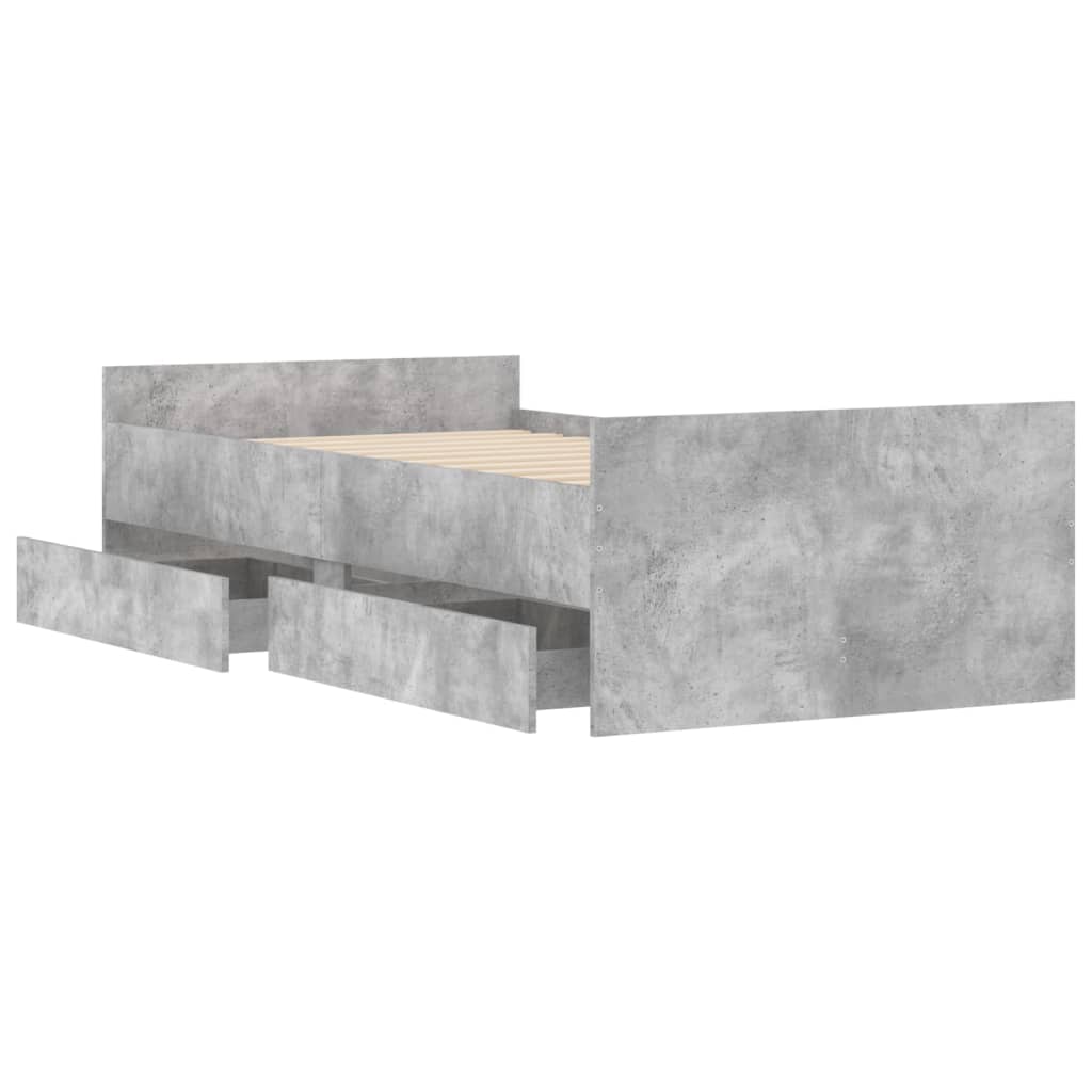 vidaXL Rama łóżka z szufladami, szarość betonu, 90x200 cm