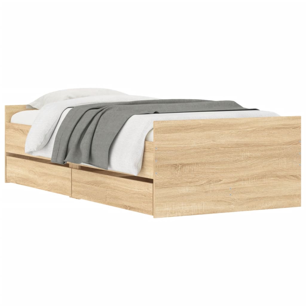 vidaXL Rama łóżka z szufladami, dąb sonoma, 90x190 cm