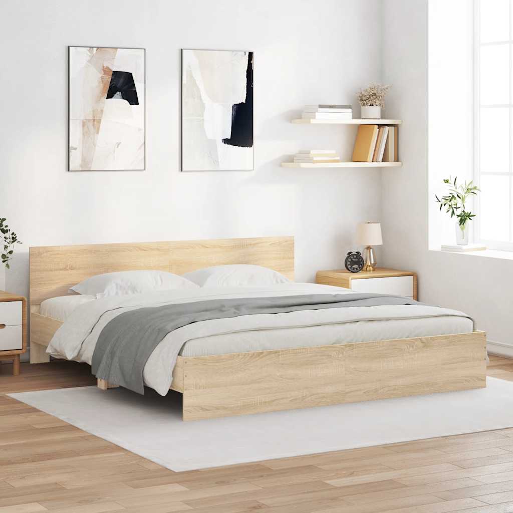 vidaXL Rama łóżka z wezgłowiem, dąb sonoma, 200x200 cm