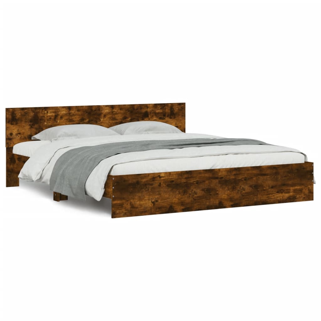 vidaXL Rama łóżka z wezgłowiem, przydymiony dąb, 180x200 cm