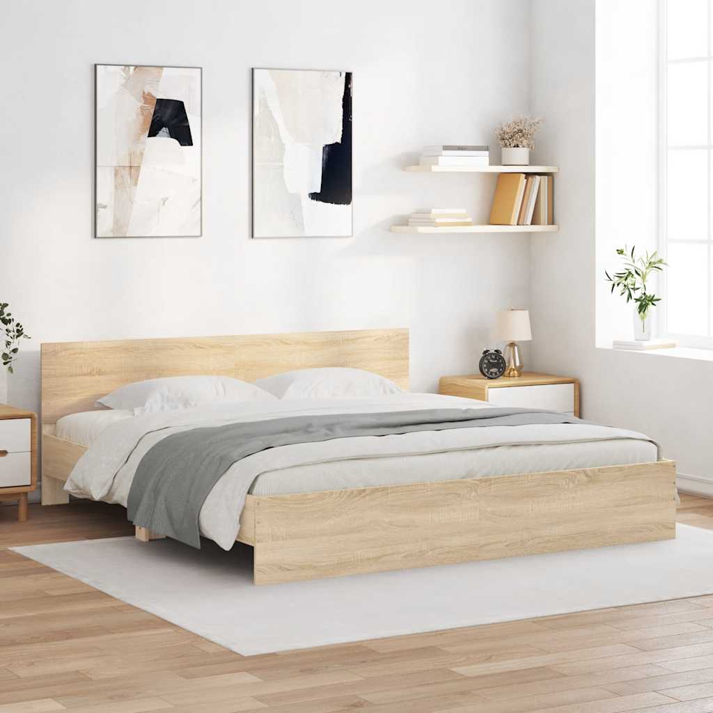 vidaXL Rama łóżka z wezgłowiem, dąb sonoma, 160x200 cm