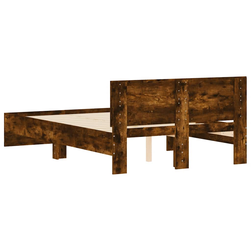 vidaXL Rama łóżka z wezgłowiem, przydymiony dąb, 120x190 cm