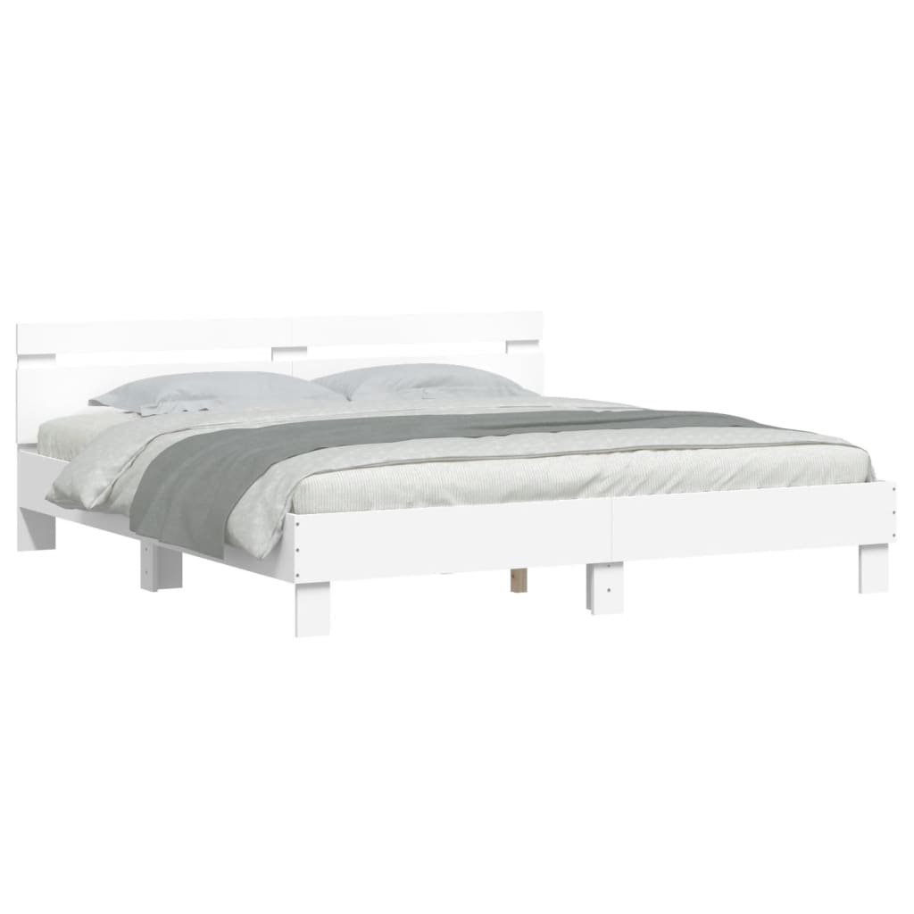 vidaXL Rama łóżka z wezgłowiem i LED, biała, 200x200 cm