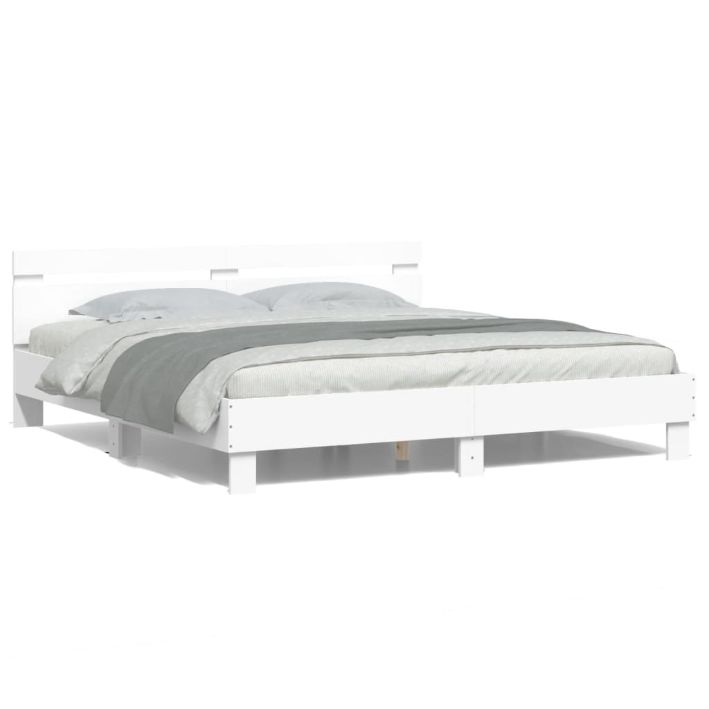 vidaXL Rama łóżka z wezgłowiem i LED, biała, 200x200 cm