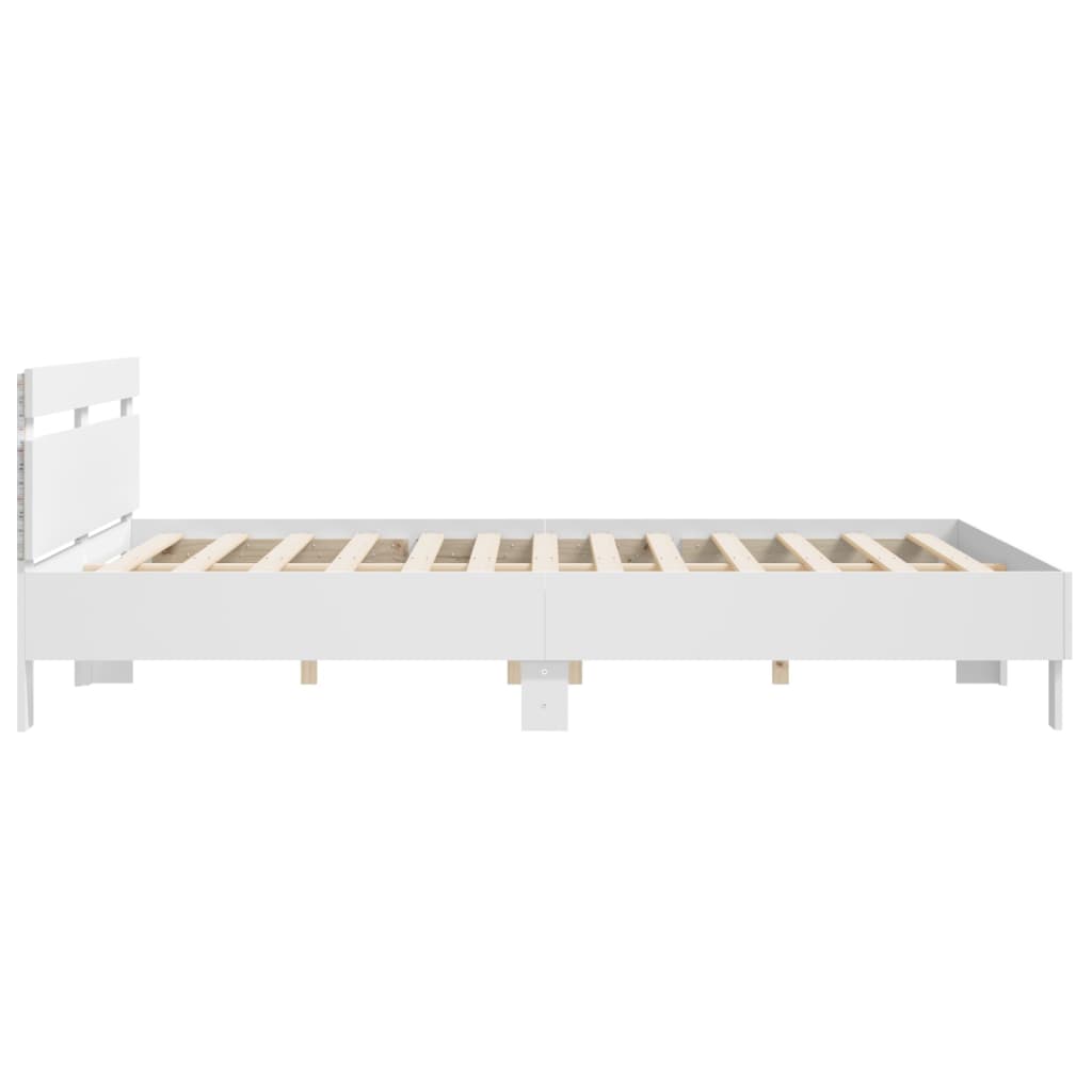 vidaXL Rama łóżka z wezgłowiem i LED, biała, 200x200 cm