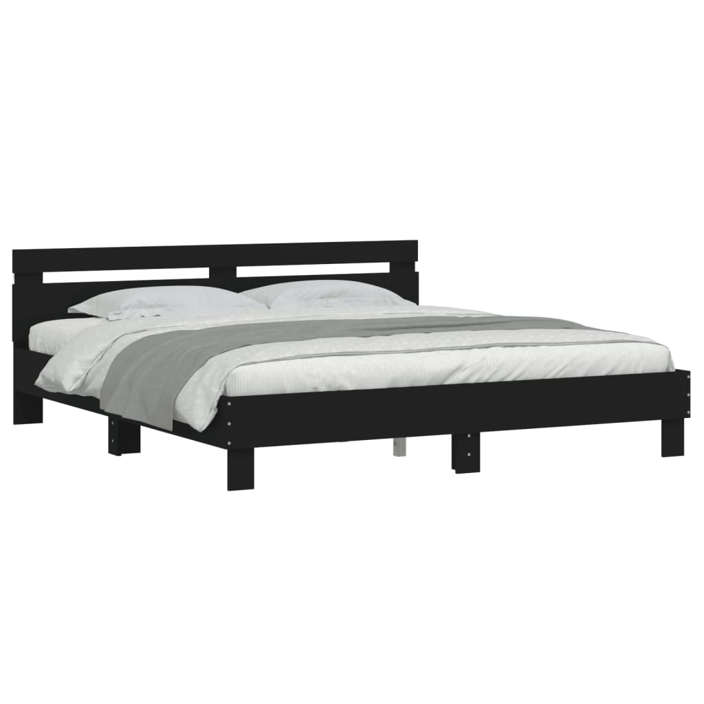 vidaXL Rama łóżka z wezgłowiem i LED, czarna, 200x200 cm