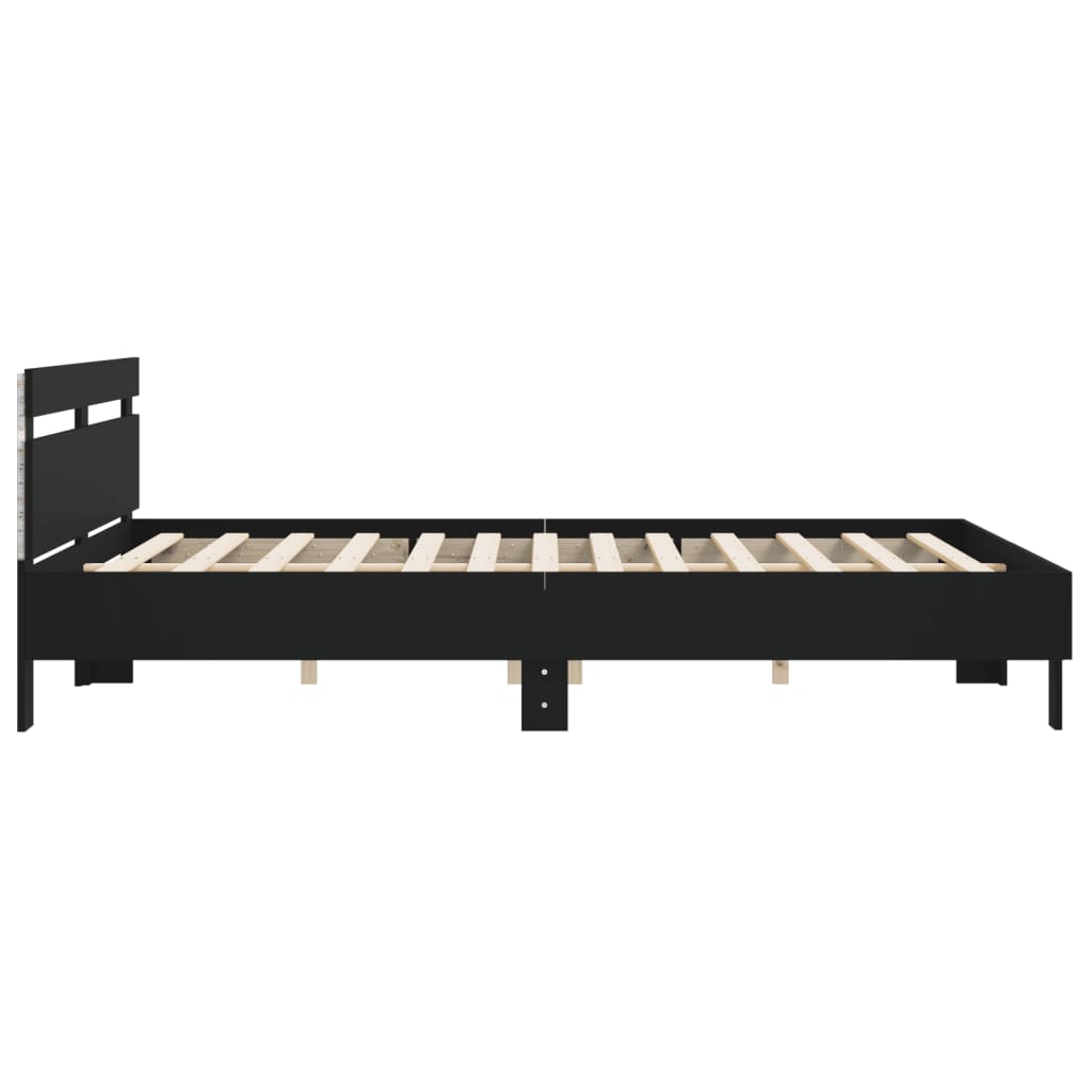 vidaXL Rama łóżka z wezgłowiem i LED, czarna, 200x200 cm