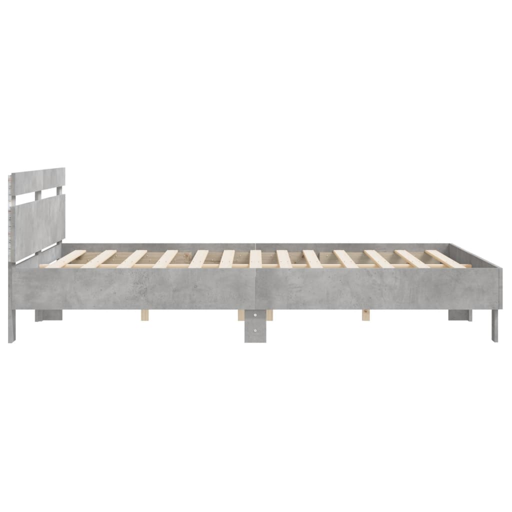 vidaXL Rama łóżka z wezgłowiem i LED, szarość betonu, 200x200 cm