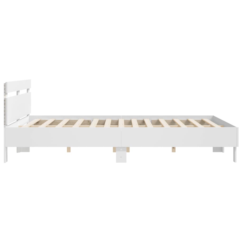 vidaXL Rama łóżka z wezgłowiem i LED, biała, 180x200 cm