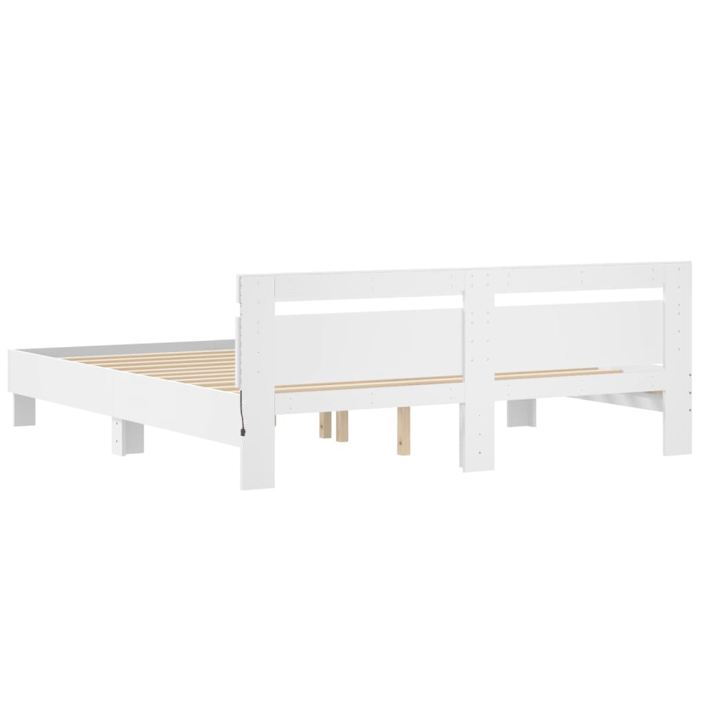 vidaXL Rama łóżka z wezgłowiem i LED, biała, 180x200 cm