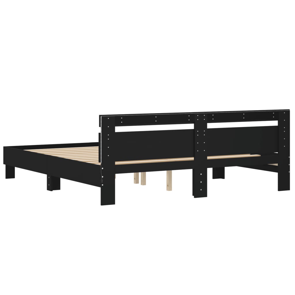 vidaXL Rama łóżka z wezgłowiem i LED, czarna, 180x200 cm
