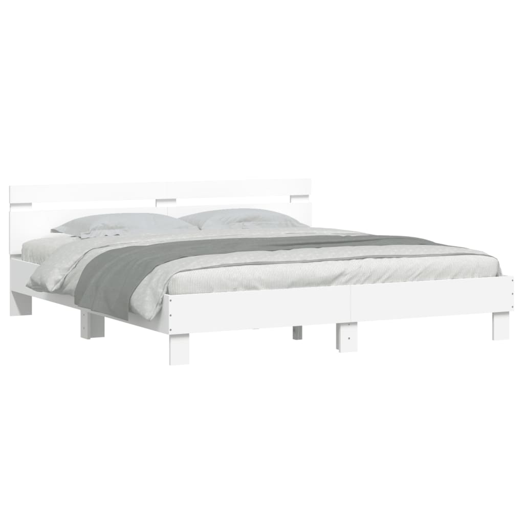 vidaXL Rama łóżka z wezgłowiem i LED, biała, 160x200 cm
