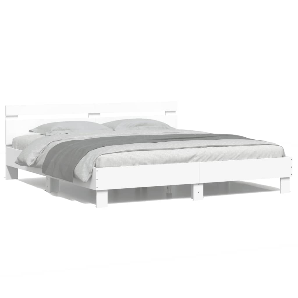 vidaXL Rama łóżka z wezgłowiem i LED, biała, 160x200 cm