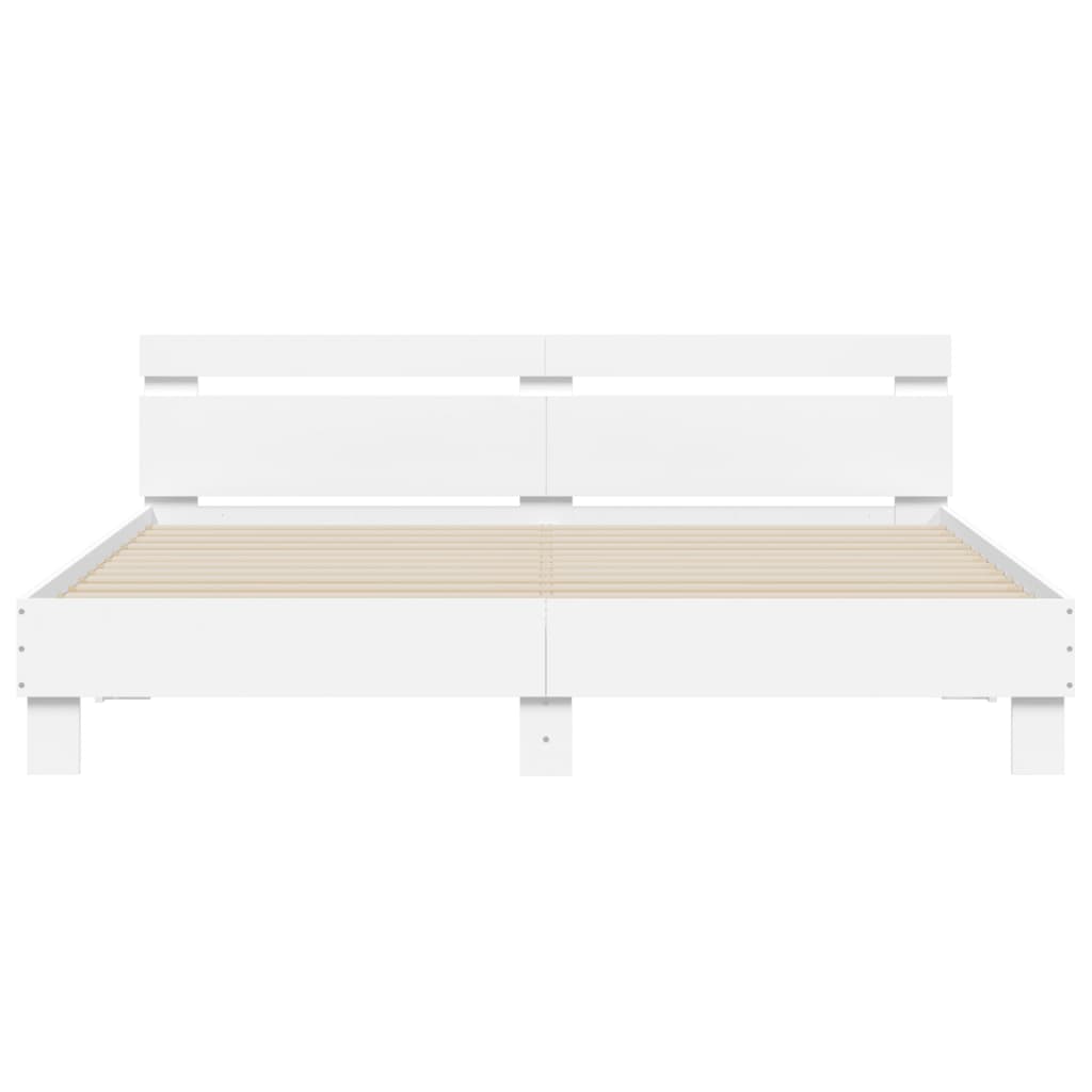 vidaXL Rama łóżka z wezgłowiem i LED, biała, 160x200 cm