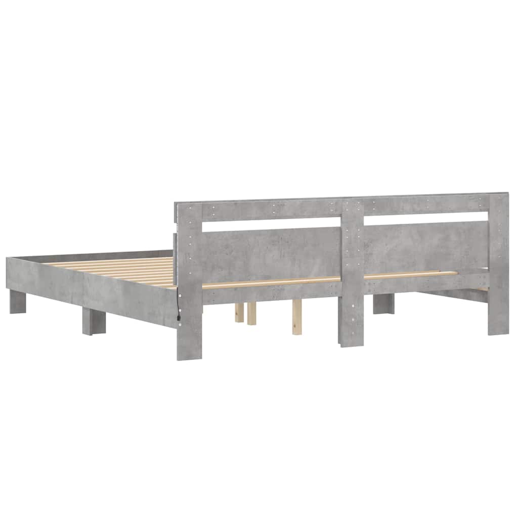 vidaXL Rama łóżka z wezgłowiem i LED, szarość betonu, 160x200 cm
