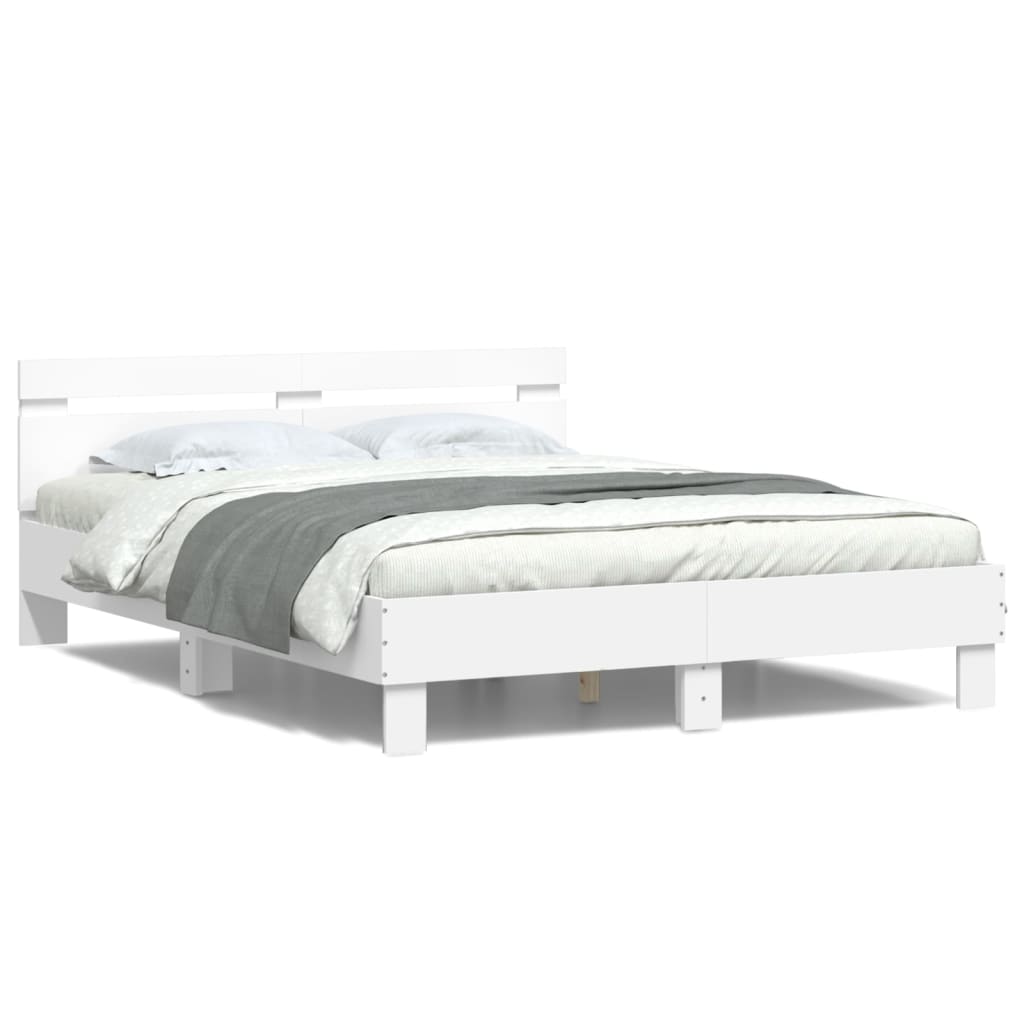 vidaXL Rama łóżka z wezgłowiem i LED, biała, 150x200 cm
