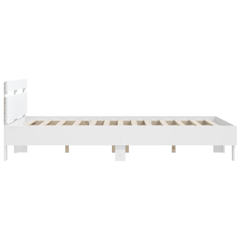 vidaXL Rama łóżka z wezgłowiem i LED, biała, 150x200 cm