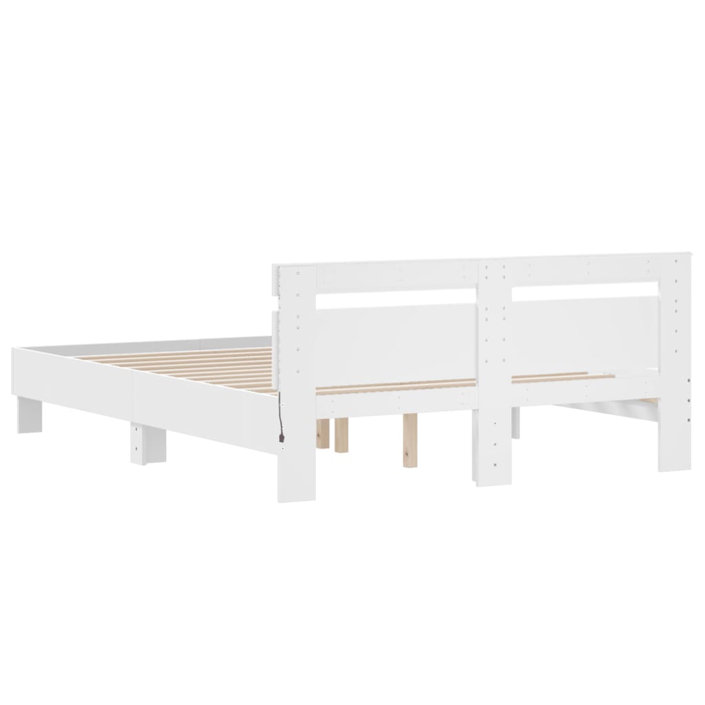 vidaXL Rama łóżka z wezgłowiem i LED, biała, 150x200 cm