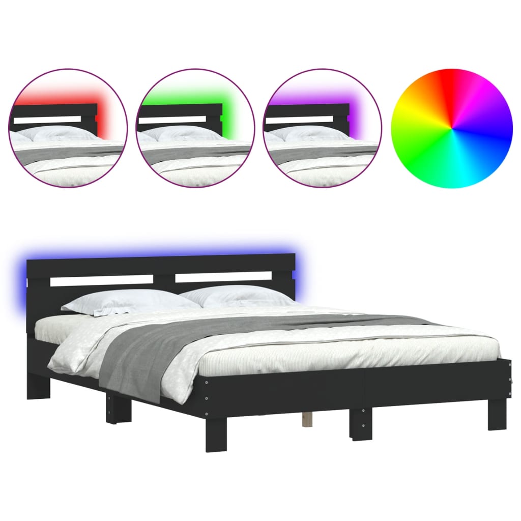 vidaXL Rama łóżka z LED bez materaca Czarna 150x200 cm