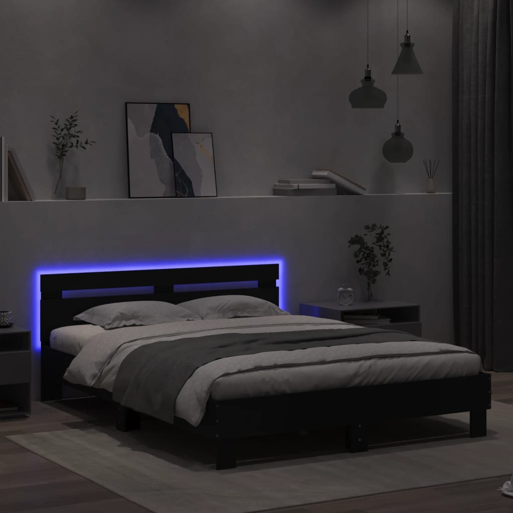 vidaXL Rama łóżka z LED bez materaca Czarna 150x200 cm