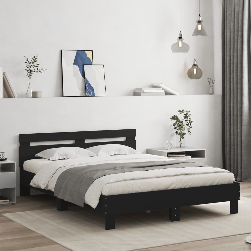 vidaXL Rama łóżka z LED bez materaca Czarna 150x200 cm